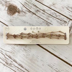 City New York Women's Bronze Multi Strand Beaded Choker Necklace & Earrings Set